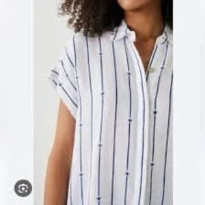 Rails White Navy Striped Pineapple Print Linen Blend Button Up Shirt Size Medium